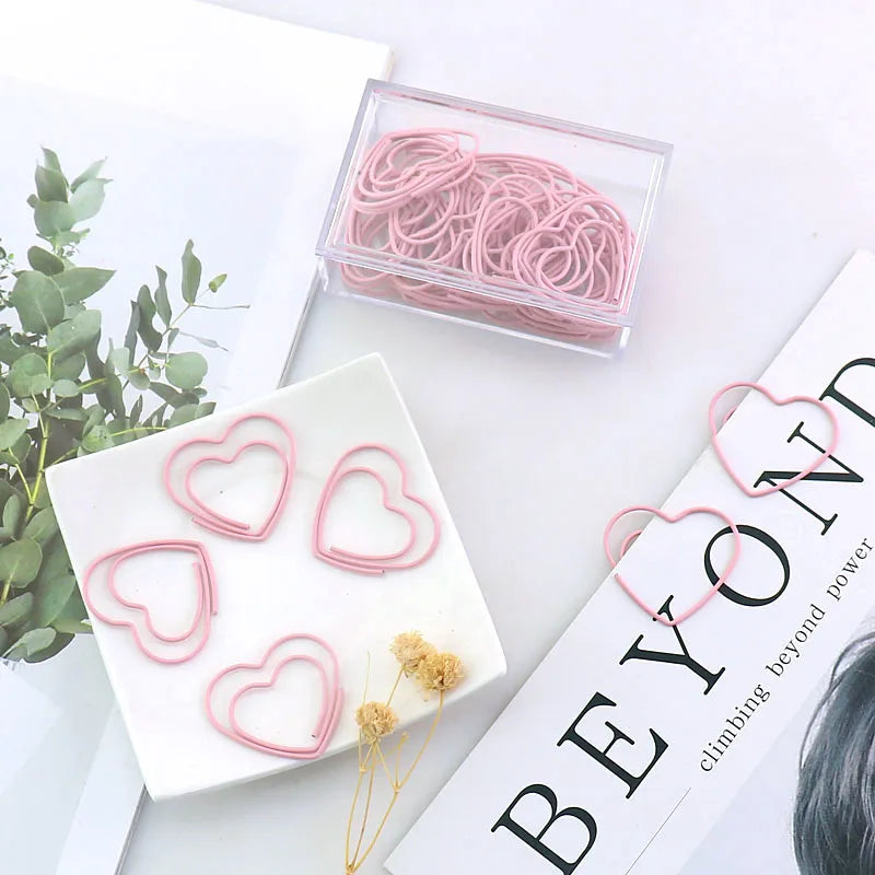 Pink Love Heart Paperclips & Bookmark 25 pcs