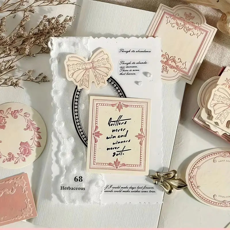 Exquisite Pink Lace-Edged Embossed Note Cards 1 Box/30 sheets 