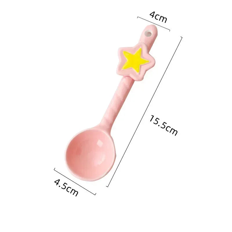 Strawberry Ceramic Ramen Bowl With Strawberry Or Star Spoon