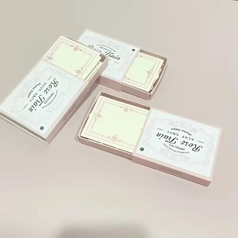 Exquisite Pink Lace-Edged Embossed Note Cards 1 Box/30 sheets 