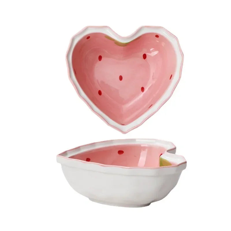 Strawberry Ceramic Ramen Bowl With Strawberry Or Star Spoon