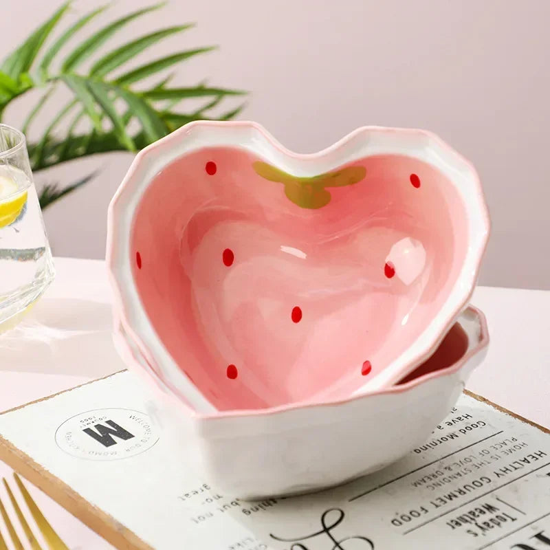Strawberry Ceramic Ramen Bowl With Strawberry Or Star Spoon