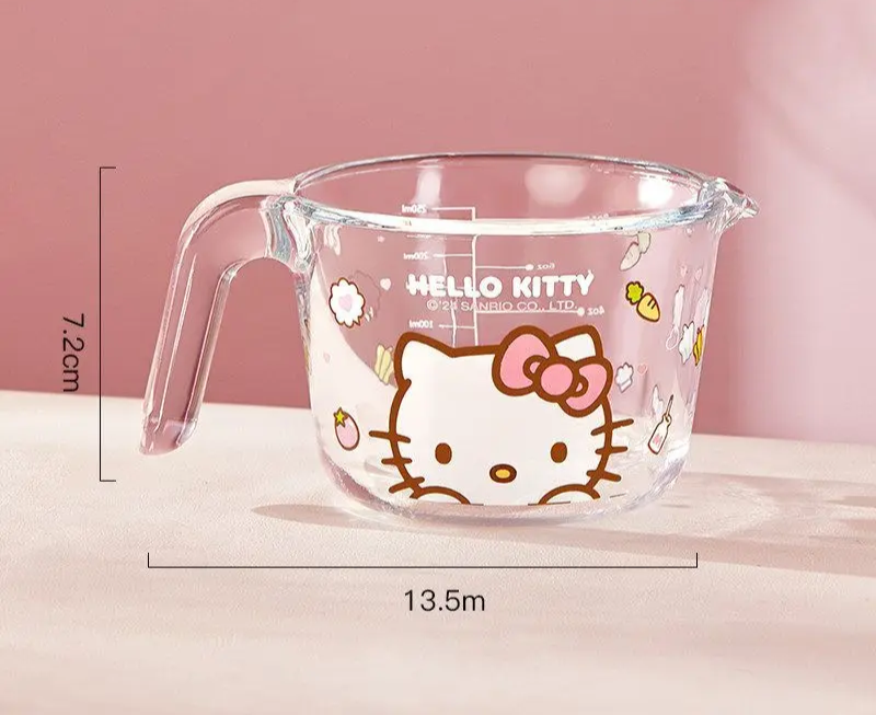 Hello Kitty Sanrio Glass Measuring Cup with Scale High Temperature Resistant