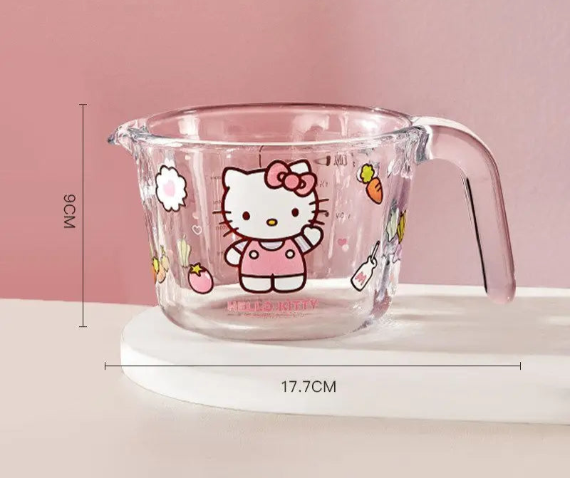 Hello Kitty Sanrio Glass Measuring Cup with Scale High Temperature Resistant