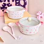 Pink Bow Ceramic Handle Bowl With Lid 