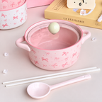 Pink Bow Ceramic Handle Bowl With Lid 