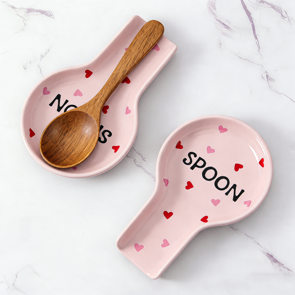 Pink Heart Ceramic Spoon Rest