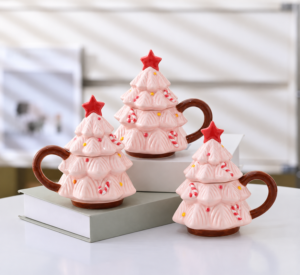 Ceramic Christmas Tree Mug With Lid 