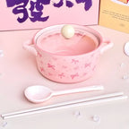 Pink Bow Ceramic Handle Bowl With Lid 