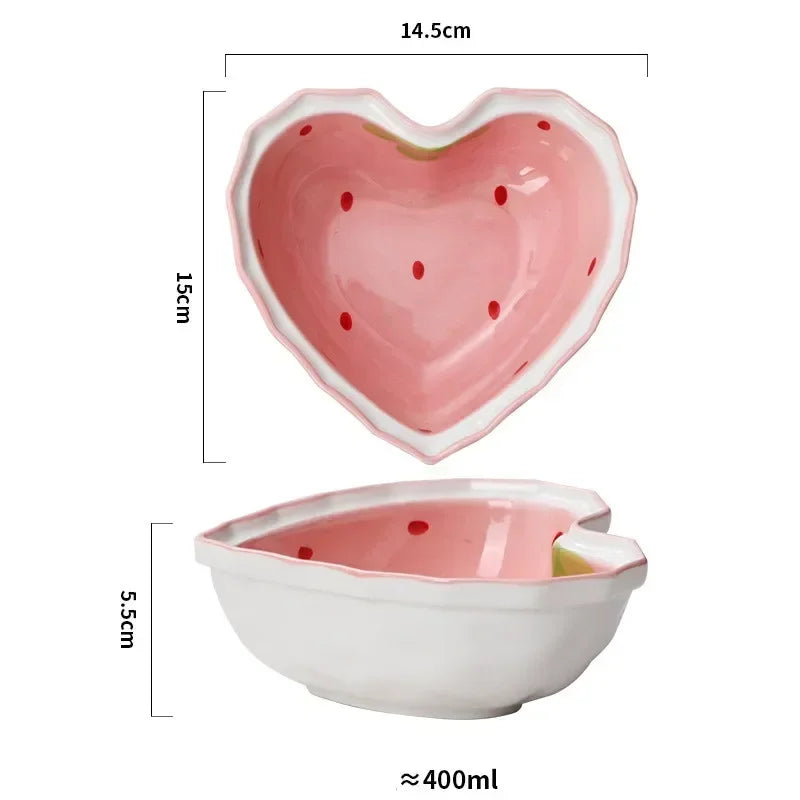 Strawberry Ceramic Ramen Bowl With Strawberry Or Star Spoon