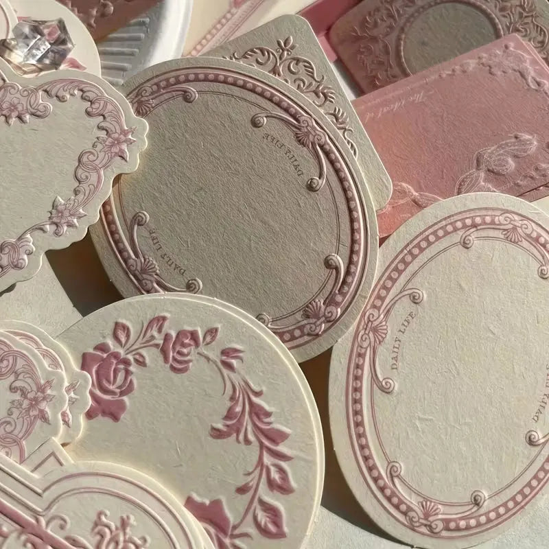 Exquisite Pink Lace-Edged Embossed Note Cards 1 Box/30 sheets 