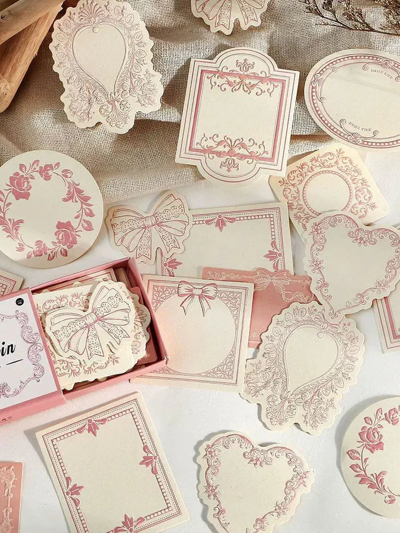 Exquisite Pink Lace-Edged Embossed Note Cards 1 Box/30 sheets 