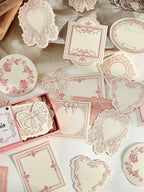Exquisite Pink Lace-Edged Embossed Note Cards 1 Box/30 sheets 