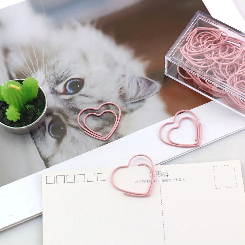 Pink Love Heart Paperclips & Bookmark 25 pcs