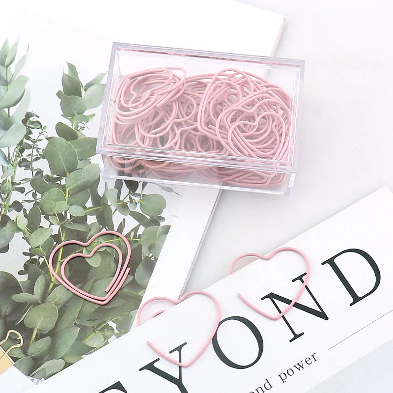 Pink Love Heart Paperclips & Bookmark 25 pcs