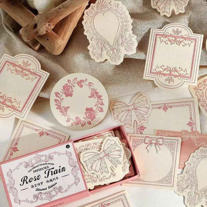 Exquisite Pink Lace-Edged Embossed Note Cards 1 Box/30 sheets 