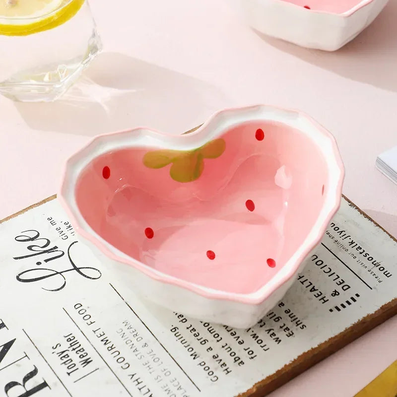 Strawberry Ceramic Ramen Bowl With Strawberry Or Star Spoon