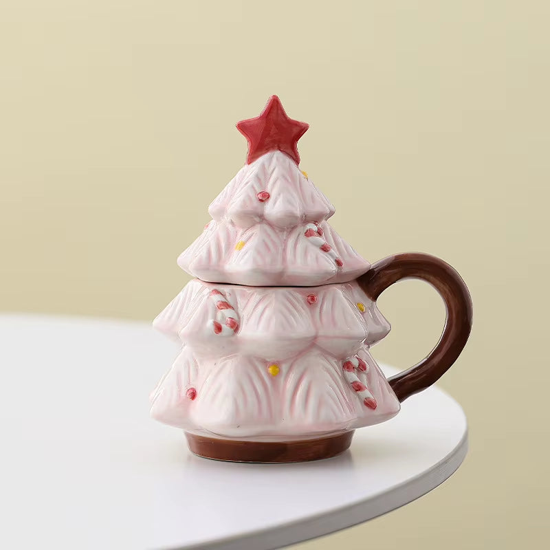 Ceramic Christmas Tree Mug With Lid 