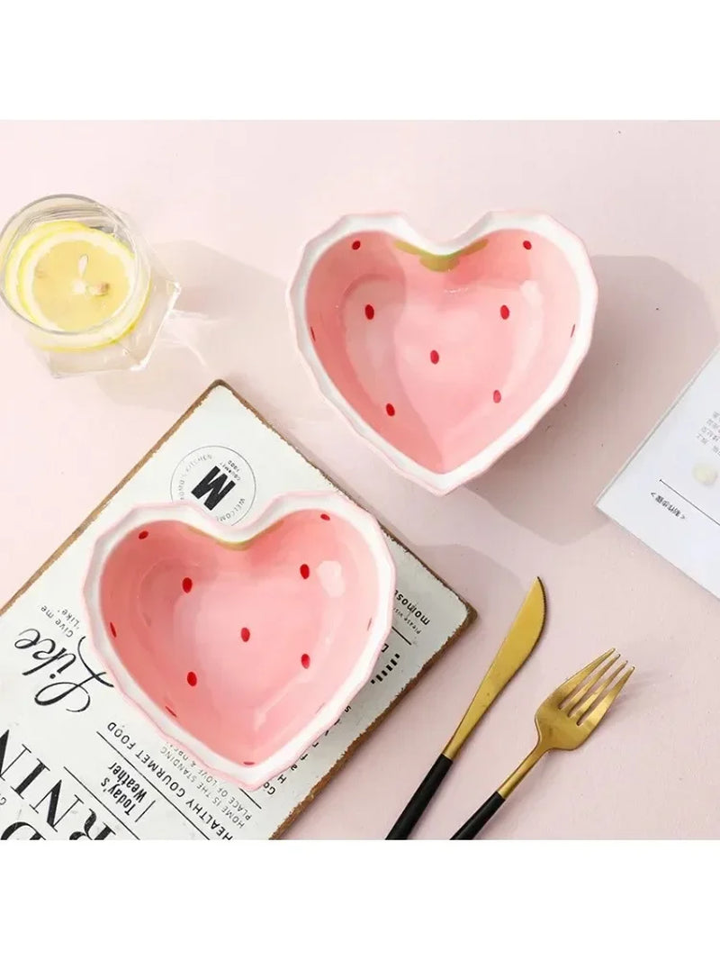 Strawberry Ceramic Ramen Bowl With Strawberry Or Star Spoon